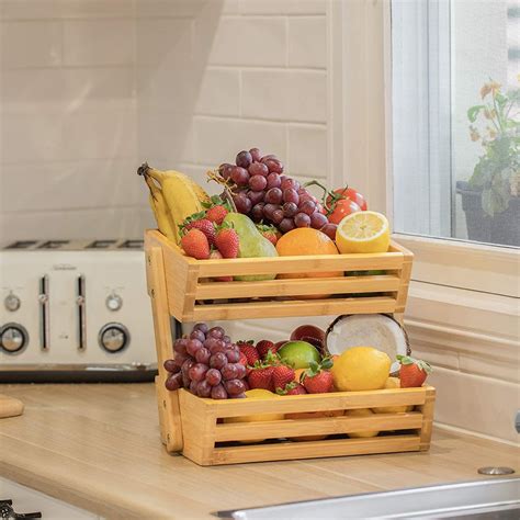 Bamboo Fruit Basket Tier Fruit Stand For Kitchen Countertop Etsy