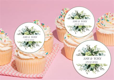 Buy 20 X Edible Personalised Wedding Cupcake Toppers Wafer Icing Uncut