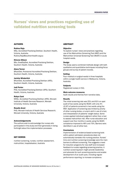 Pdf Nurses Views And Practices Regarding Use Of Validated Nutrition