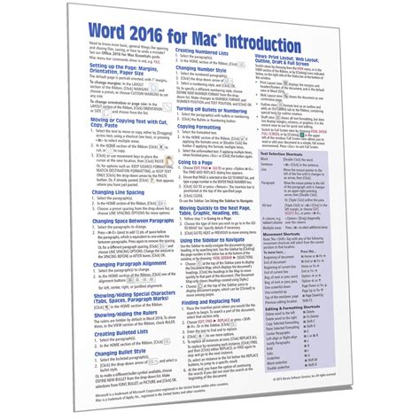 Microsoft Word 2016 Mac Quick Reference Cheat Sheet Beezix