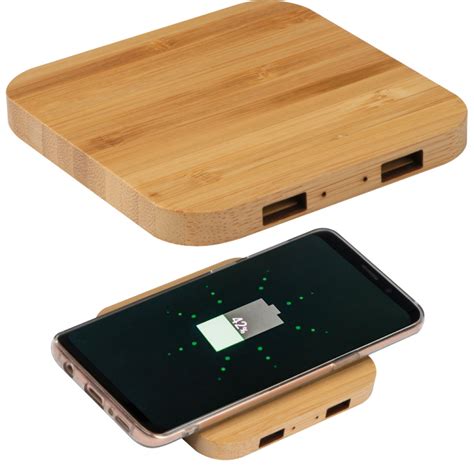 Bamboo Wireless Charger With 2 USB Ports PW1455313 Promotionway