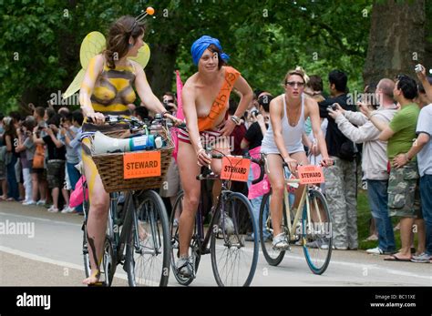 London Naked Bike Ride Hyde Park Stock Photo Alamy