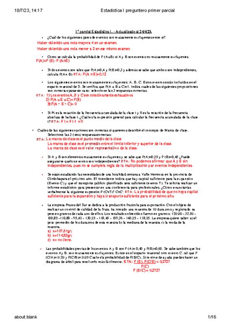 Estadistica I preguntero primer parcial 1 parcial Estadística I