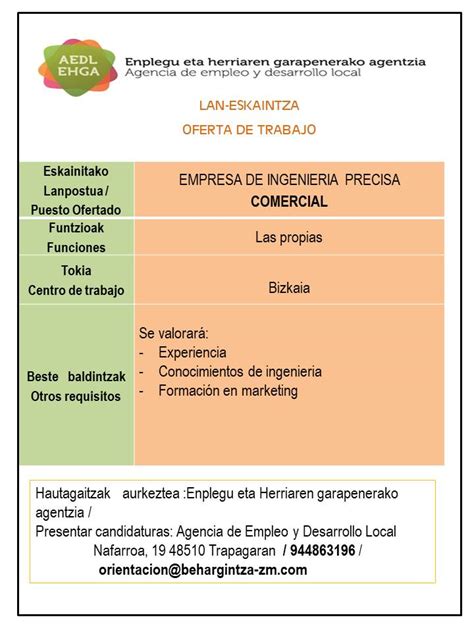 Agencia De Empleo Y Desarrollo Local Trapagaran Aedl Oferta Empleo