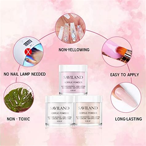 Saviland Acrylic Powder And Liquid Set Colors Clear Pink Nude