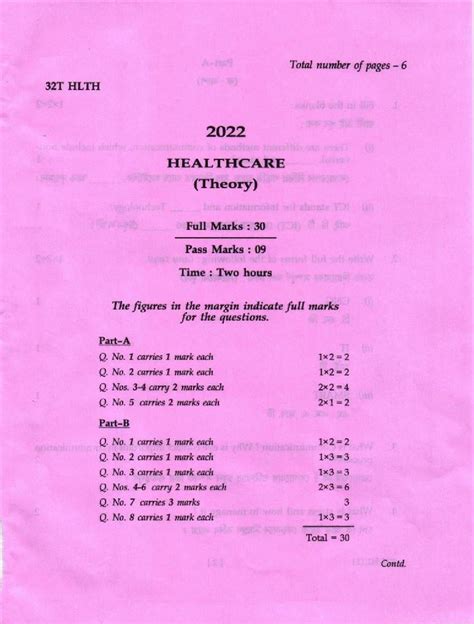 AHSEC HS 2nd Year Question Paper 2022 Health Care