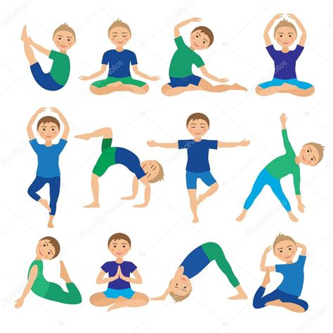 Niños Yoga Poses Vector Illustration Niño haciendo ejercicios Postura