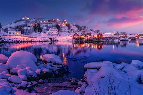 ロフォーテン諸島の冬の夕暮れの風景 ノルウェーの冬の絶景 北欧の絶景をお届けします hokuo guide s 北欧の風景