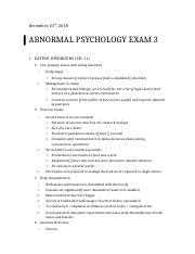 Abnormal Psychology Exam 3 Outline Docx December 10th 2018 ABNORMAL