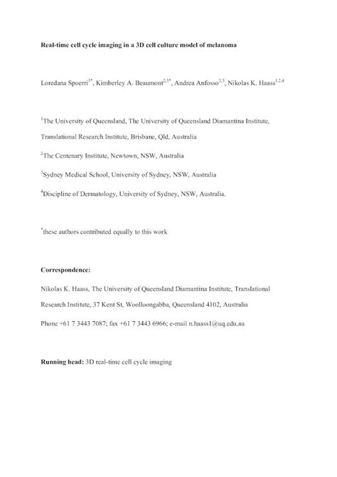 Pdf Real Time Cell Cycle Imaging In A D Cell Culture Model Of