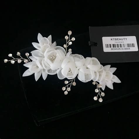 Luxury Handmade White Ivory Crystal Flowers Headband Gorgeous Bridal