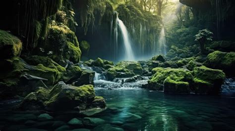 Premium AI Image | Cascading Waterfall in the Mist