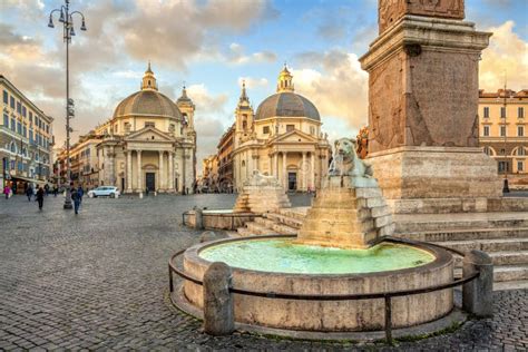 Piazza Del Popolo People Square Rome Italy Iglesias De Santa Maria En