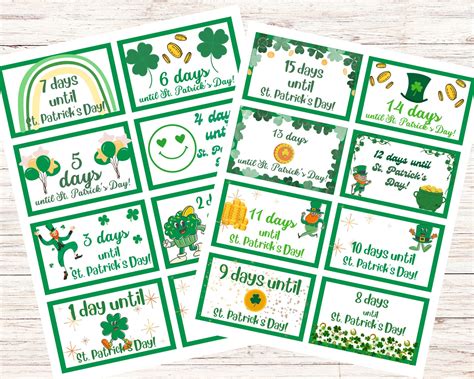 St Patricks Day Countdown Lunch Box Notes Printable St Pattys Day Lunch Box Notes Days Until