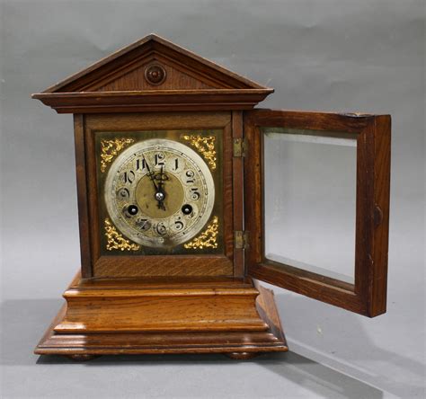 German Oak Cased Mantle Clock By Junghans Wurttemberg C