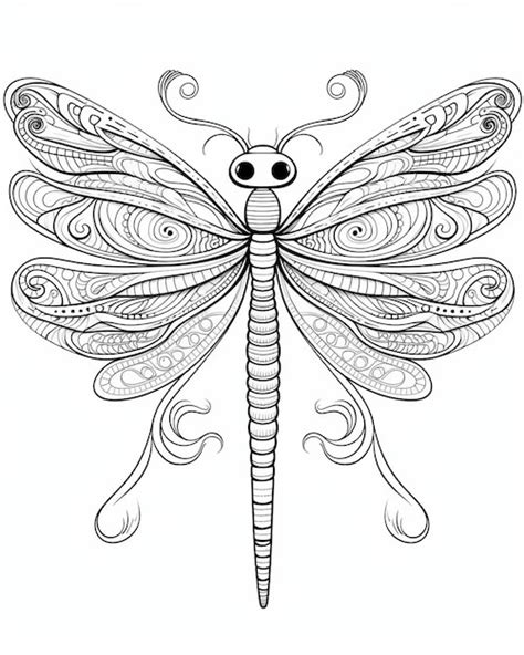 Premium Photo Dragonfly For Adult Coloring Book