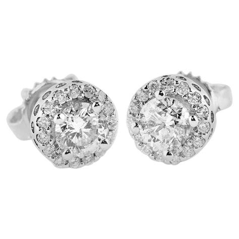 4-Prong Setting Pave Diamond Round Stud Earring Pair 14K Gold 1.01 ct ...