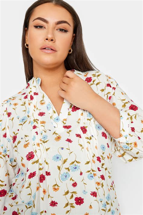 Yours Plus Size White Floral Print Pintuck Blouse Yours Clothing