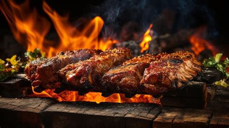 Costillas A La Barbacoa Brasile A En Un Fuego De Tierra Foto Premium