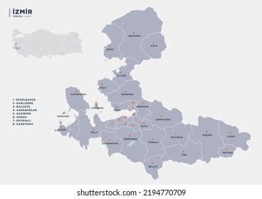 Turkeys Izmir Province Detailed District Map Stock Vector Royalty Free