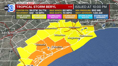 Tropical Storm Warning Issued For Harris County Beryl To Make Landfall Near Matagorda Bay