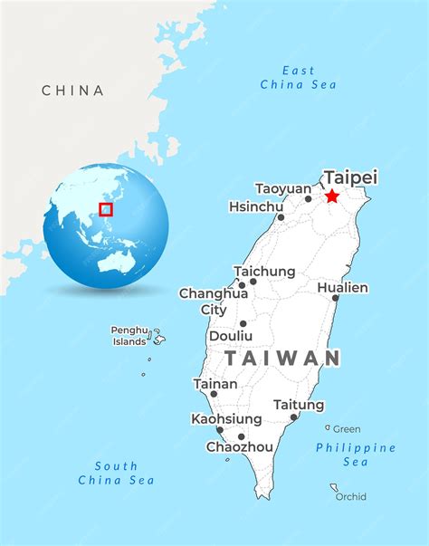 Premium Vector | Taiwan map with capital taipei most important cities