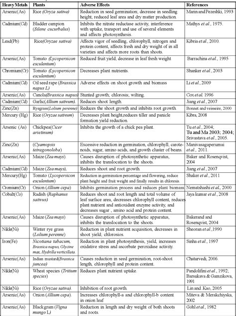 Table 1 From HEAVY METAL TOXICITY IN PLANTS A REVIEW Semantic Scholar