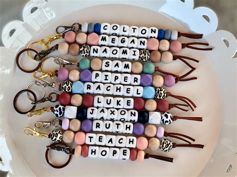 Beaded Name Keychain Backpack Charm Personalized Keychain Etsy