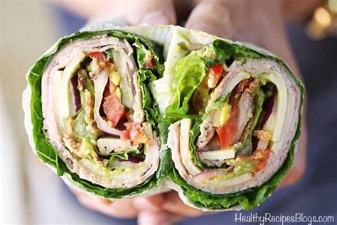 Lettuce Wrap Sandwich - romaine lettuce leaves, deli ham slices, Swiss cheese slices, guacamole ...