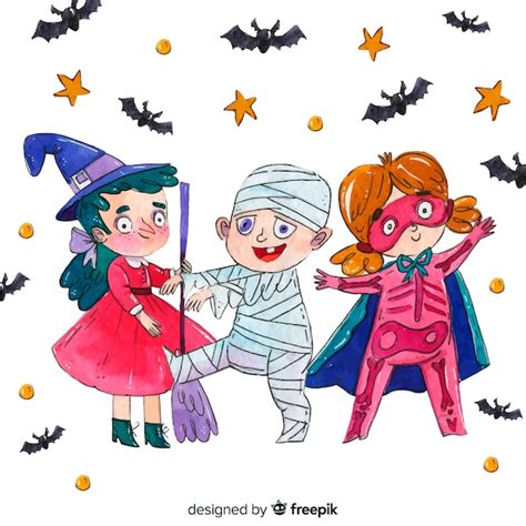 Free Vector | Dancing kids in costumes halloween collection