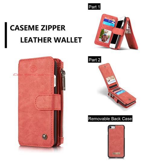 Caseme Iphone 7 Zipper Wallet Detachable 2 In 1 Flip Case Red