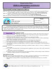 Etech W Project Banga Docx Printed Activity Sheets Grade