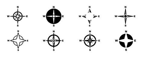 Set Ikon Vektor Kompas Arah Untuk Utara Selatan Timur Dan Barat Ikon