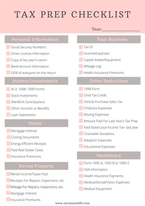 Printable Tax Preparation Checklist Excel Free Printable Templates