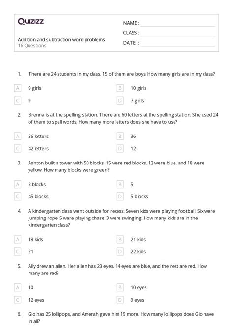 50+ Subtraction Word Problems worksheets for 1st Class on Quizizz | Free & Printable