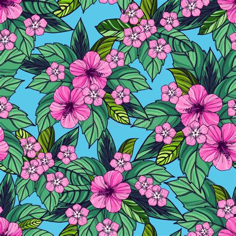 Summer Colorful Hawaiian Seamless Pattern With Tropical Plants And