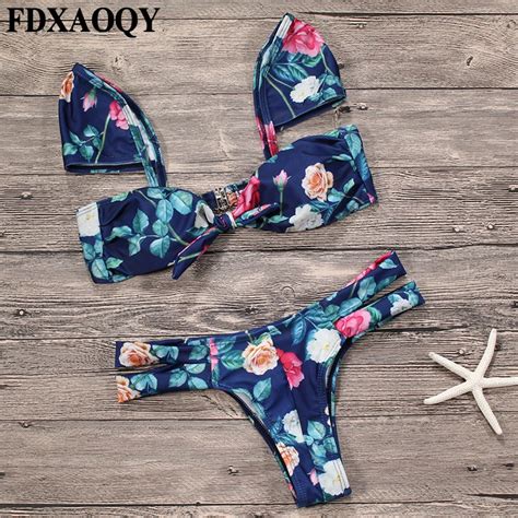 Fdxaoqy New Style Push Up Rose Print Thong Sexy Bikini Set