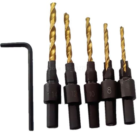 Hot 5pcs Hss Woodworking Ti Countersink Drill Bit Set Wood Countersinks