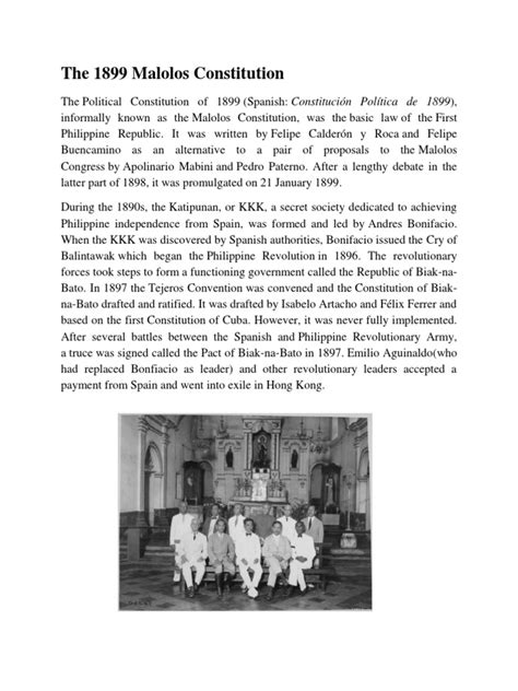 The 1899 Malolos Constitution Pdf President Of The Philippines World Politics