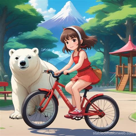 Toddler and Polar Bear Biking by Playground, Princess Mononoke Style ...