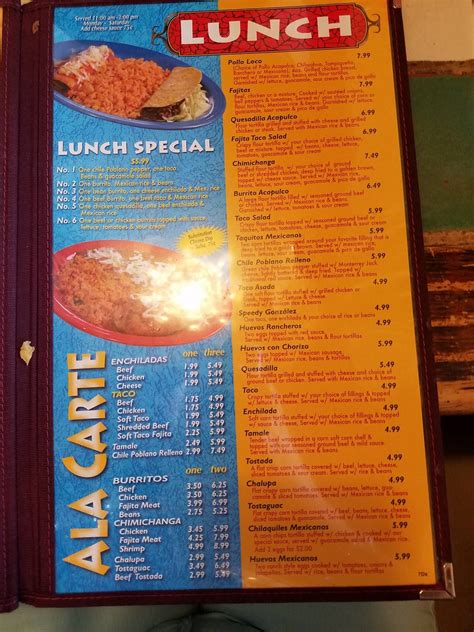 Menu at El Acapulco restaurant, Conway, 201 Skyline Dr Ste 40