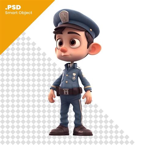 Renderização 3d de um menino chapéu de policial e modelo psd de