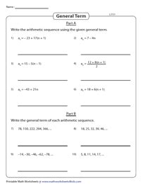 Arithmetic Sequence Worksheets