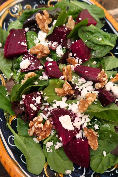 Scrumpdillyicious: Roasted Beet & Spinach Salad with Walnuts and Feta