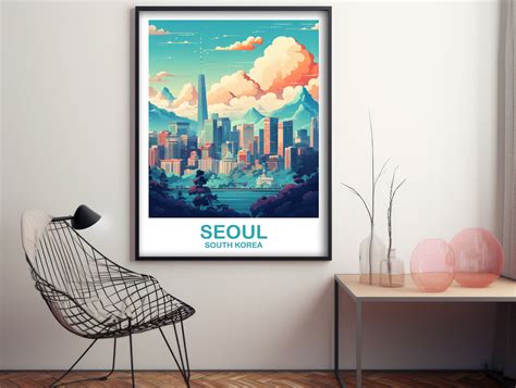 Seoul Korea Travel Poster, Seoul Skyline, Korea Wall Art Poster