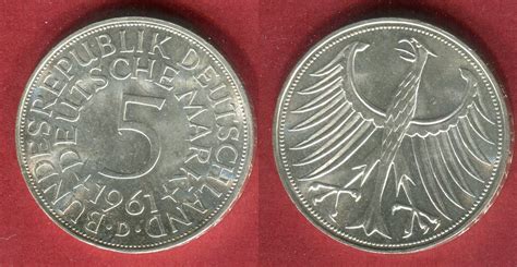 Bundesrepublik Deutschland 5 DM Silber Kursmünze 1961 D Silberadler unc