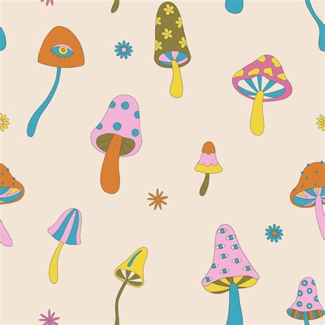 Premium Vector Retro Psychedelic Pattern With Groovy Mushrooms And