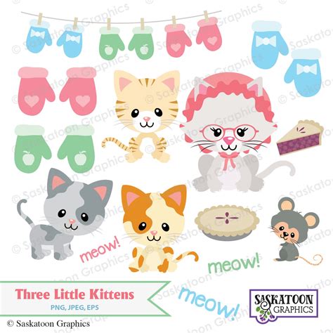 Three Little Kittens Lost Their Mittens Clip Art instant - Etsy