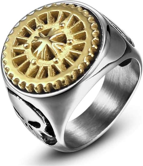 Yyxxx Ring Men S Retro Punk Wind Turnable Gear Titanium Steel Jewelry T Golden 12