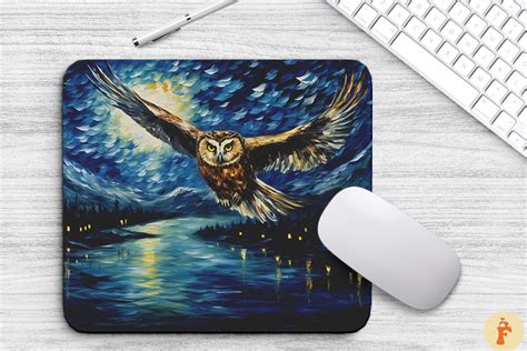 Starry Night Owl Mouse Pad Design Graphic By Foxmia Creative Fabrica